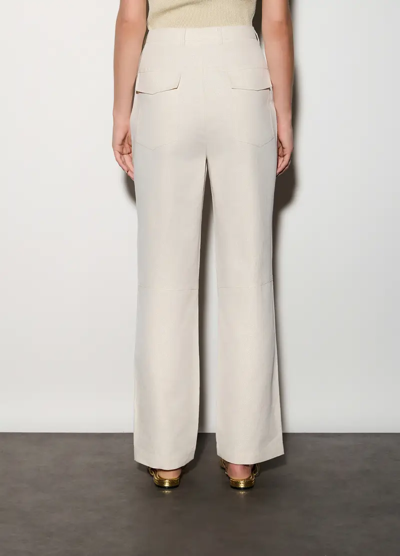 Pantaloni Straight Fit Misto Lino Donna, Unisex, Bianco avorio miniatura 3