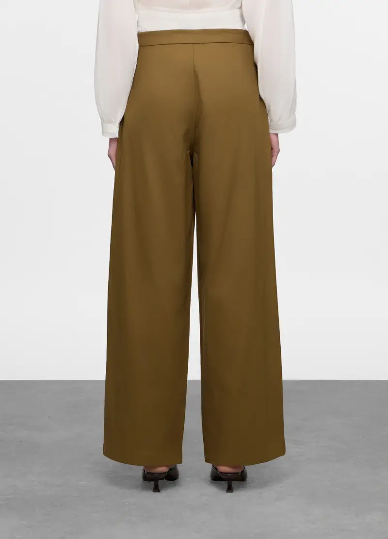 Pantaloni Straight Fit Misto Lino Donna, Verde militare miniatura 2