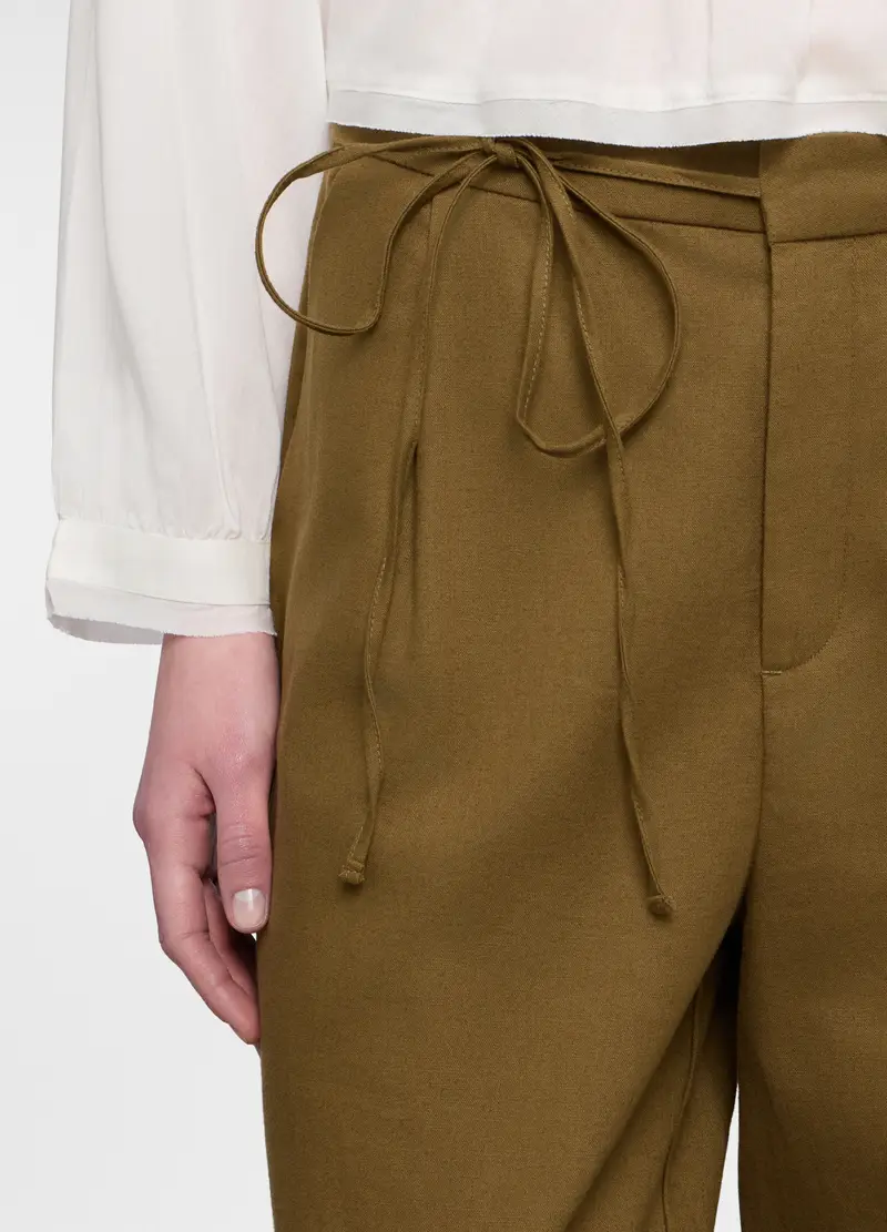 Pantaloni Straight Fit Misto Lino Donna, Verde militare miniatura 3