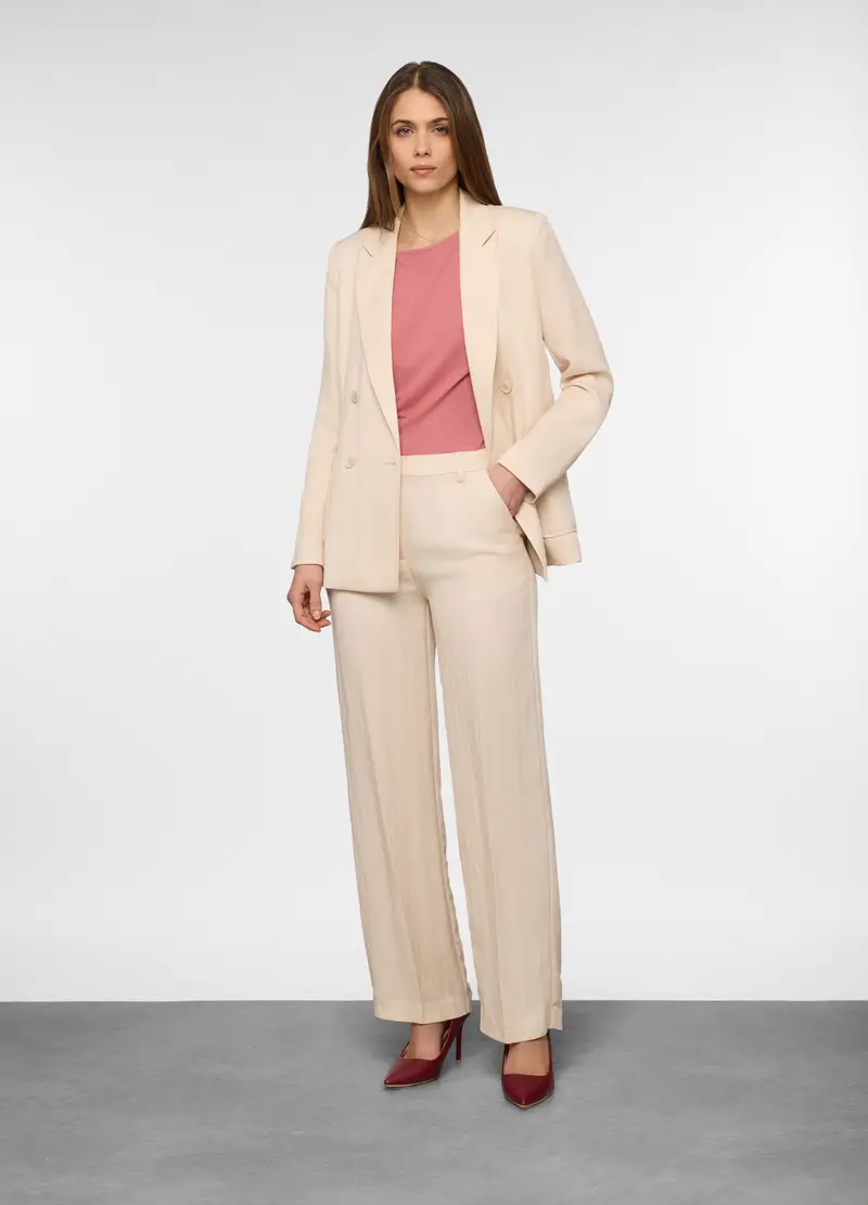 Pantaloni Straight Fit Misto Viscosa Donna, Bianco panna