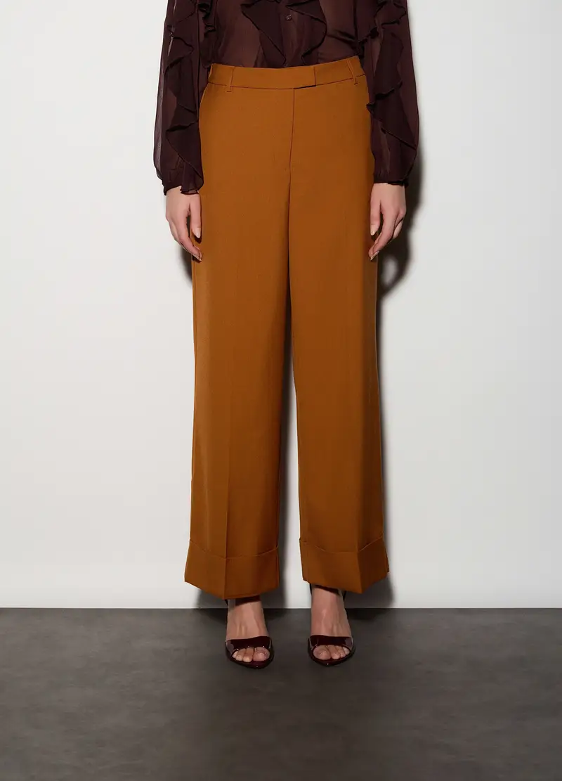 Pantaloni Straight Fit Misto Viscosa Donna, Unisex, Arancione scuro miniatura 2