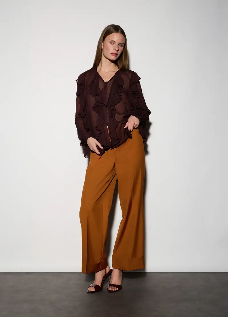 Pantaloni Straight Fit Misto Viscosa Donna, Unisex, Arancione scuro