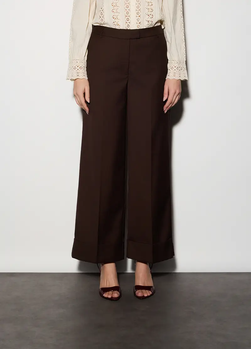 Pantaloni Straight Fit Misto Viscosa Donna, Unisex, Marrone scuro miniatura 2