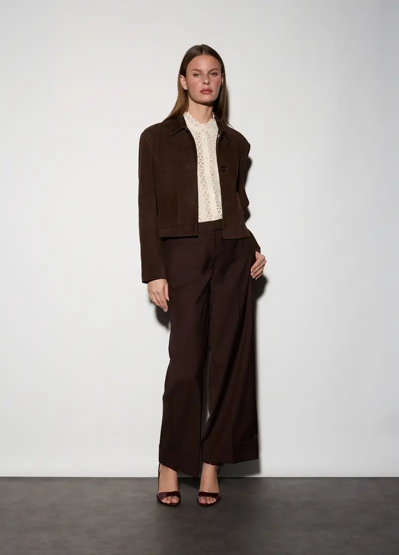 Pantaloni Straight Fit Misto Viscosa Donna, Unisex, Marrone scuro