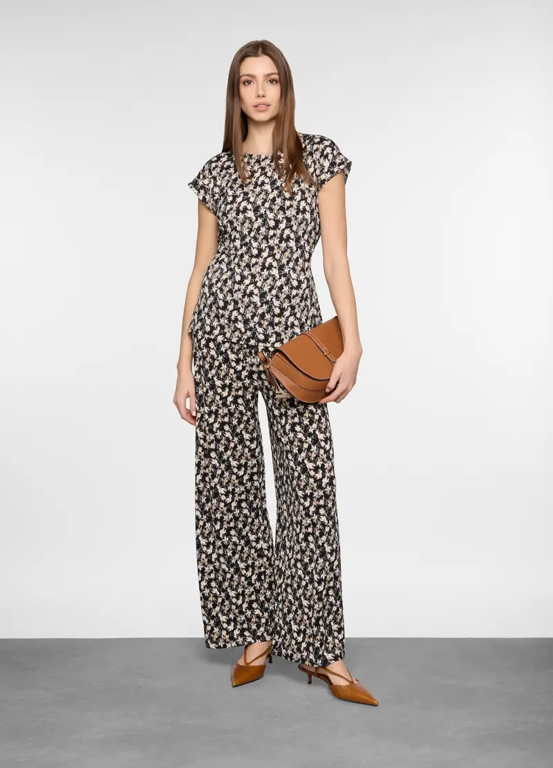 Pantaloni Straight Fit Stretch Donna, Nero/beige