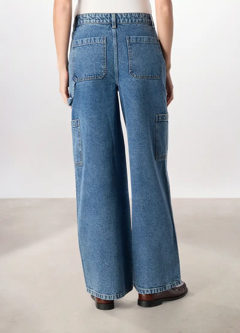 Pantaloni Wide Leg Cargo Donna, Blu denim miniatura 2