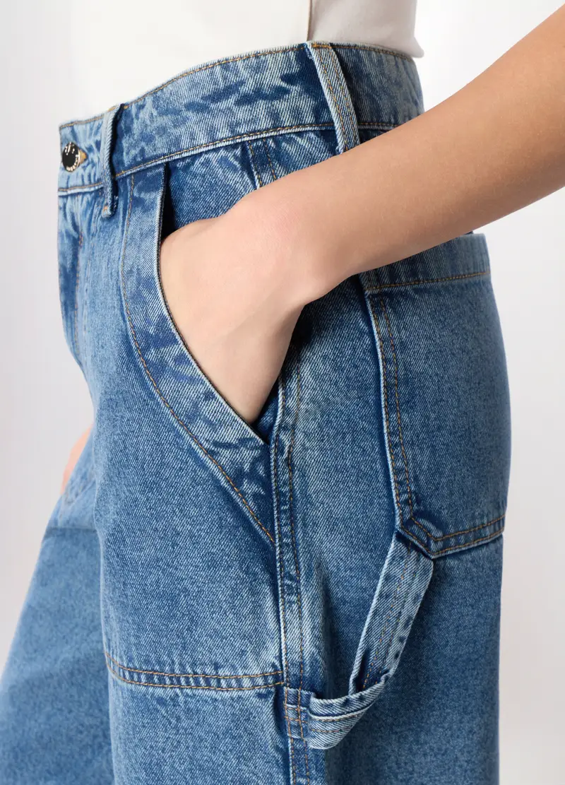 Pantaloni Wide Leg Cargo Donna, Blu denim miniatura 3