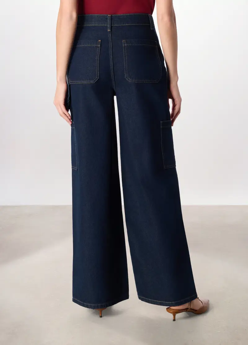 , Pantaloni Wide Leg Cargo Donna, Blu scuro miniatura 2