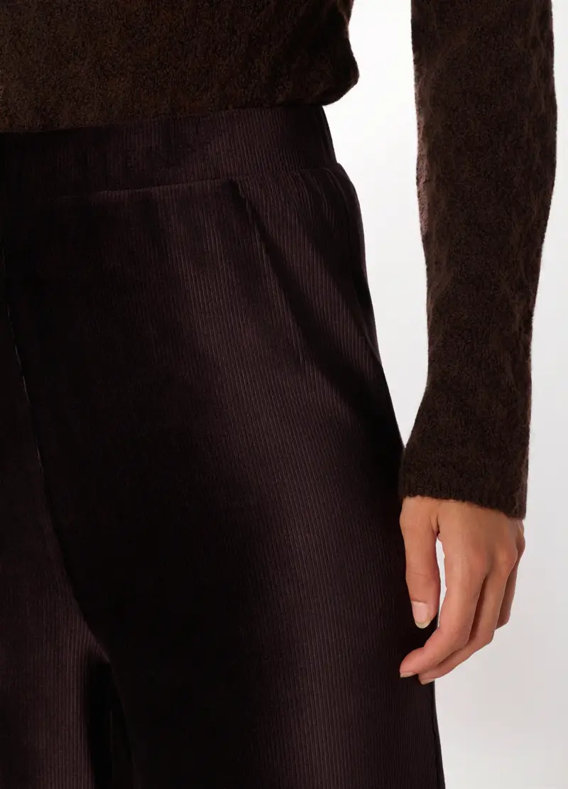 Pantaloni Wide Leg In Costina Di Velluto Donna, Marrone cioccolato miniatura 3