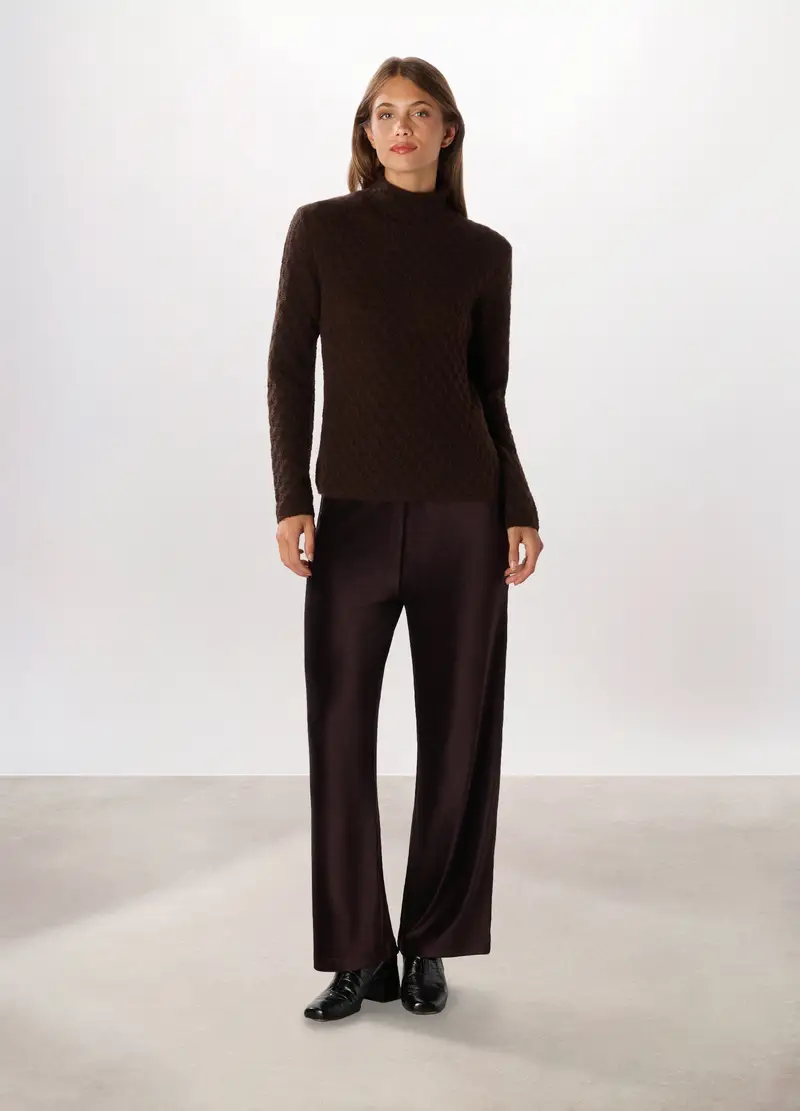 Pantaloni Wide Leg In Costina Di Velluto Donna, Marrone cioccolato