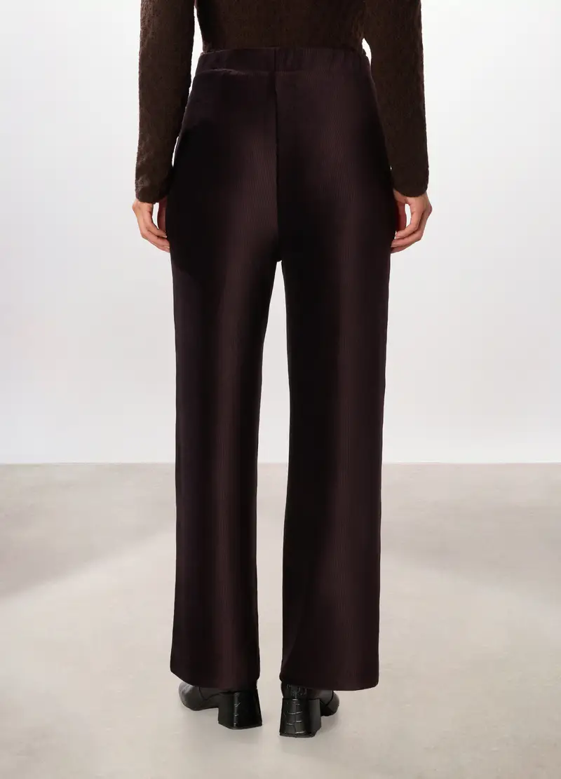 Pantaloni Wide Leg In Costina Di Velluto Donna, Marrone cioccolato miniatura 2