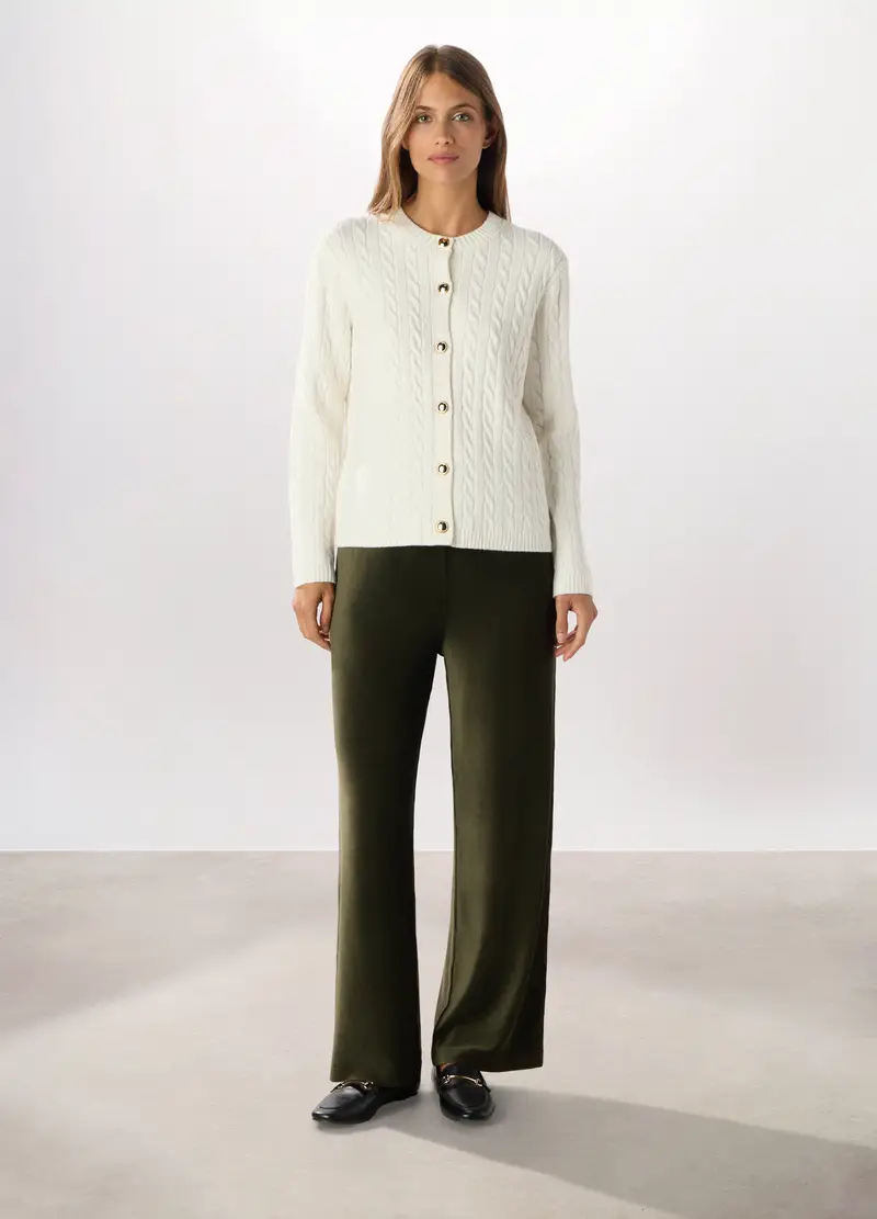 Pantaloni Wide Leg In Costina Di Velluto Donna, Verde oliva