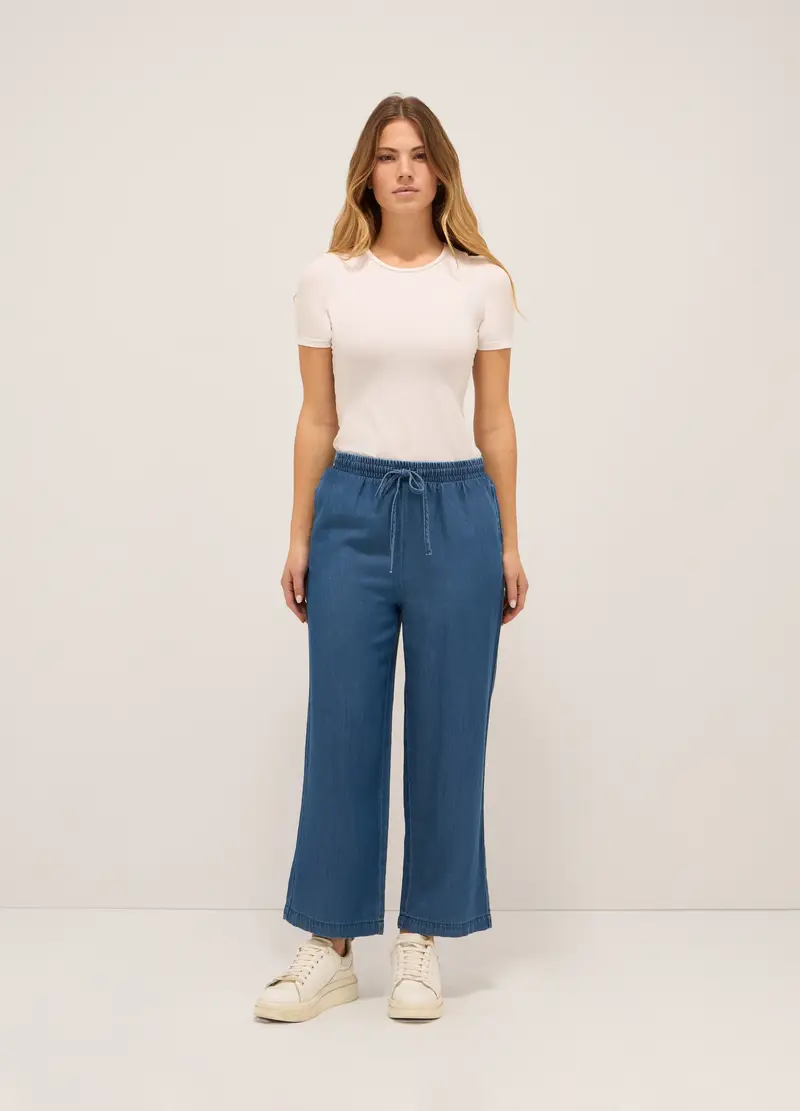 Upim, Pantaloni Wide Leg In Denim Di Misto Cotone Donna, Blu denim, Taglia: 38