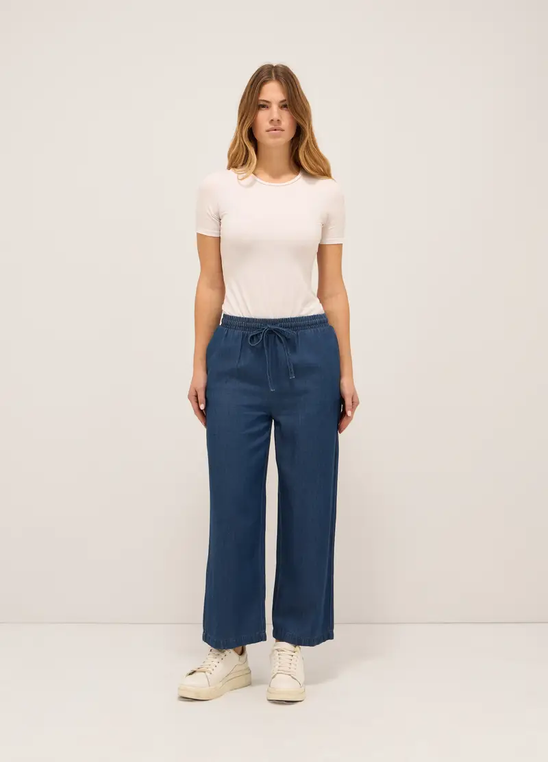 Upim, Pantaloni Wide Leg In Denim Di Misto Cotone Donna, Blu scuro, Taglia: 38