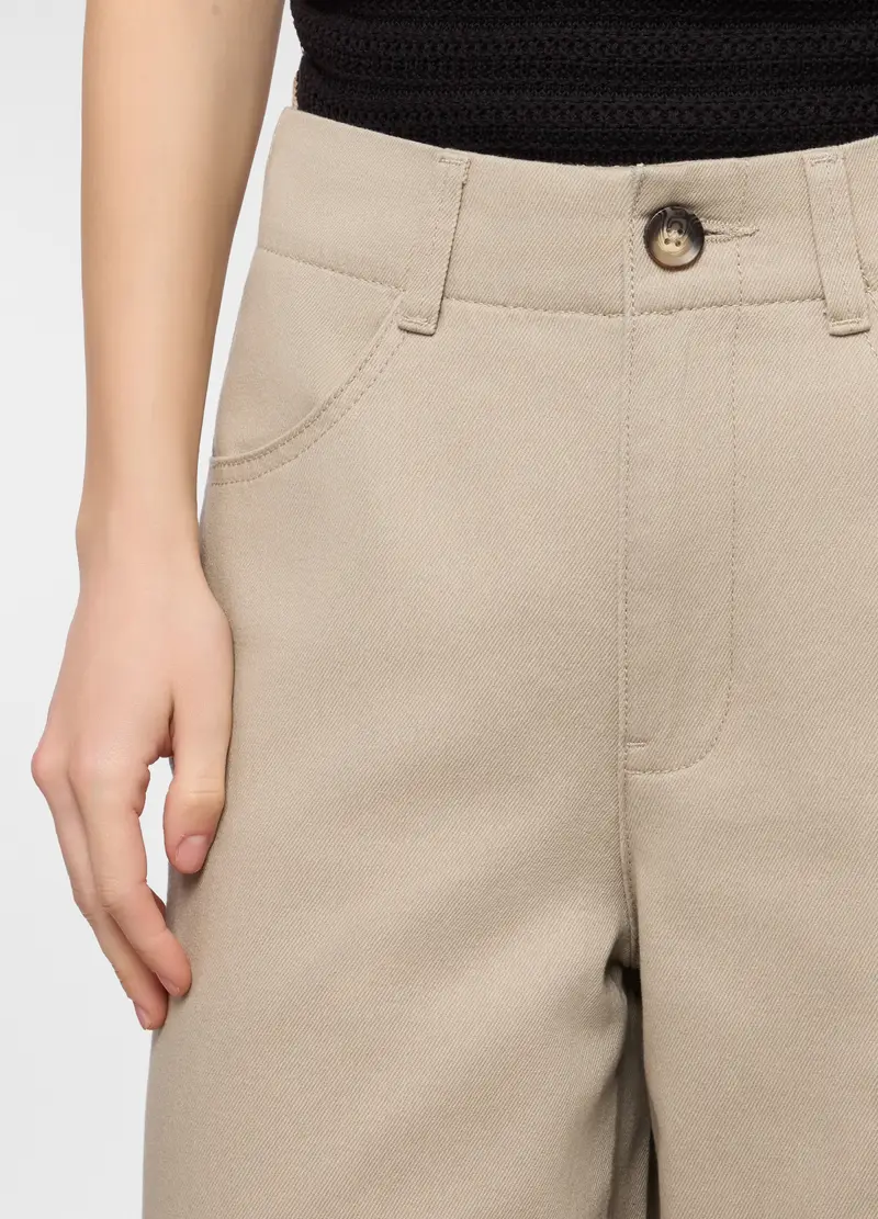 Pantaloni Wide Leg In Denim Di Puro Cotone Donna, Beige chiaro miniatura 3