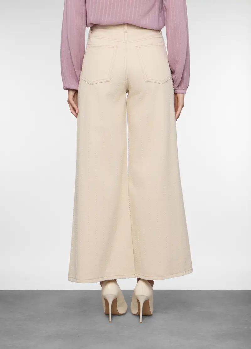 Pantaloni Wide Leg In Denim Di Puro Cotone Donna, Bianco panna miniatura 2