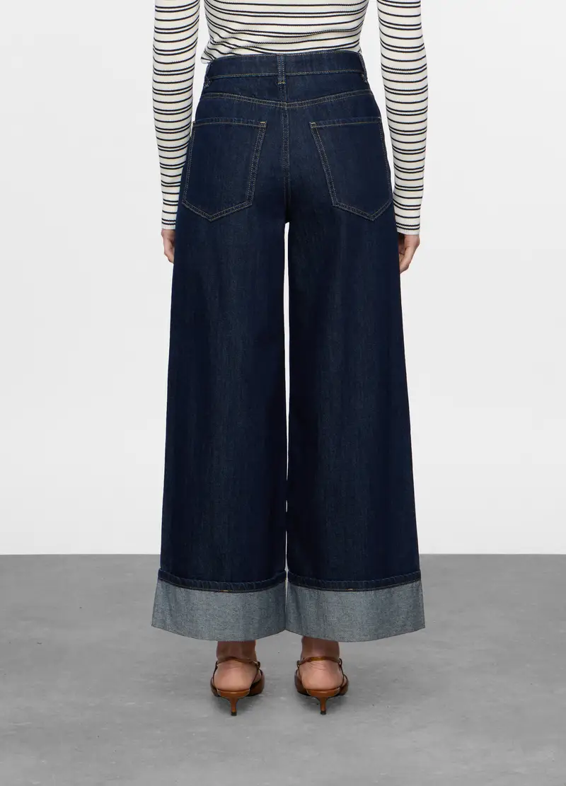 Pantaloni Wide Leg In Denim Di Puro Cotone Donna, Blu denim miniatura 2