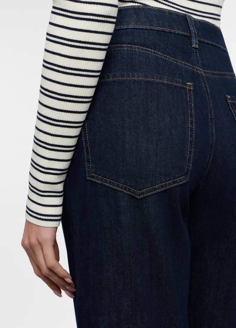 Pantaloni Wide Leg In Denim Di Puro Cotone Donna, Blu denim miniatura 3