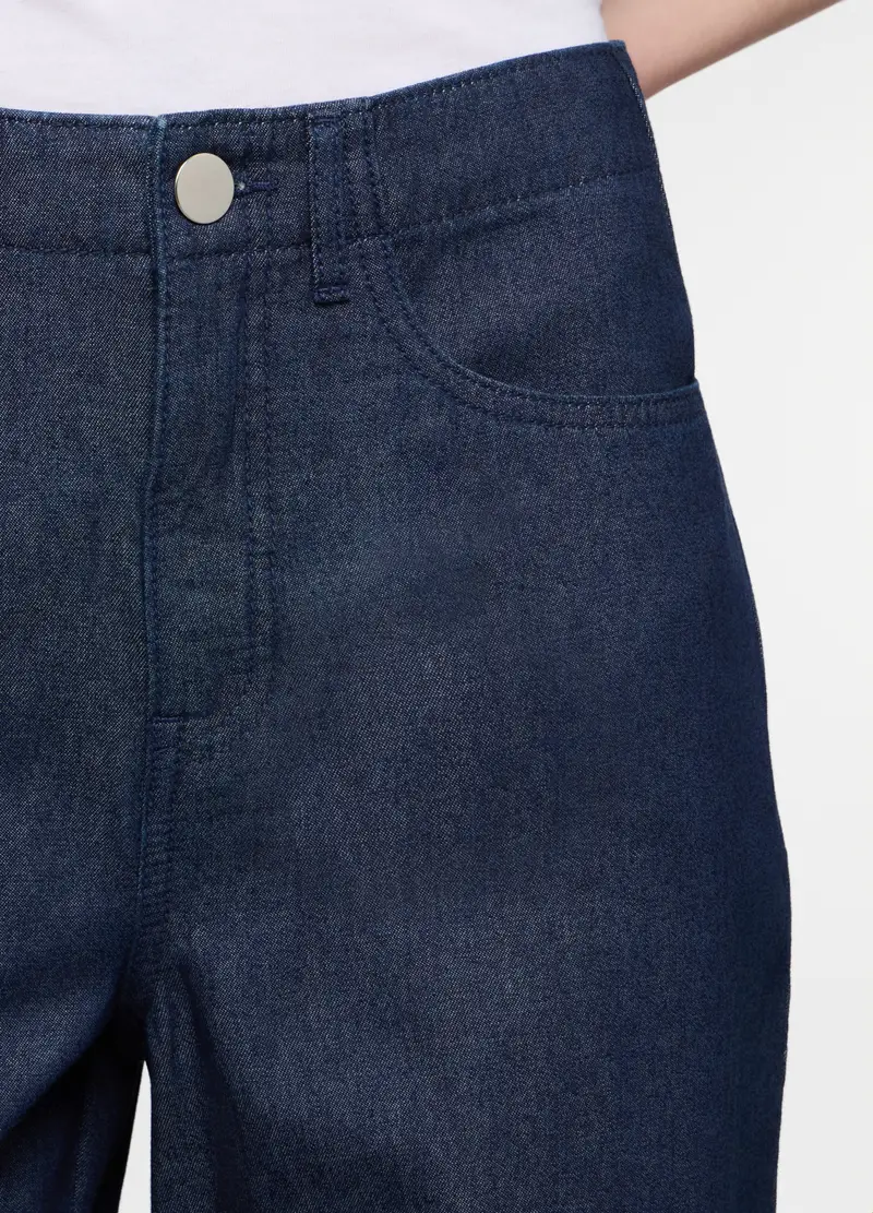 Pantaloni Wide Leg In Denim Di Puro Cotone Donna, Blu denim miniatura 3