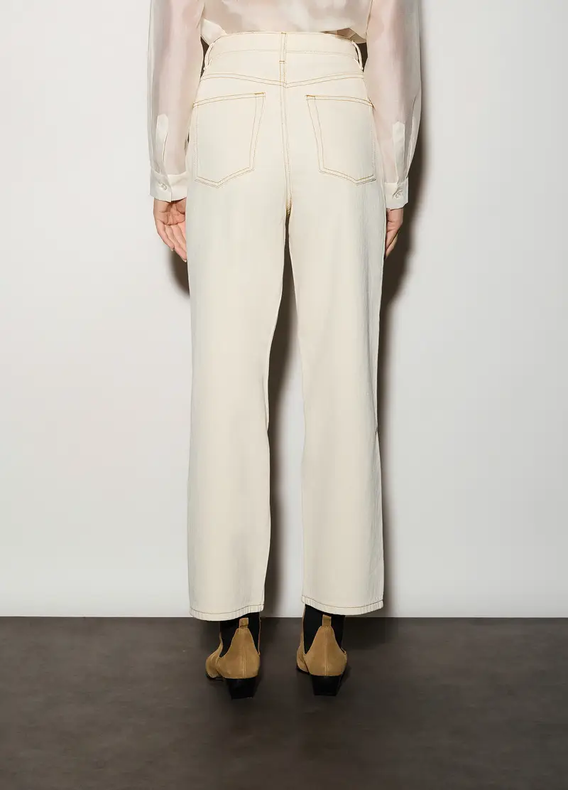 Pantaloni Wide Leg In Denim Donna, Unisex, Bianco panna miniatura 3