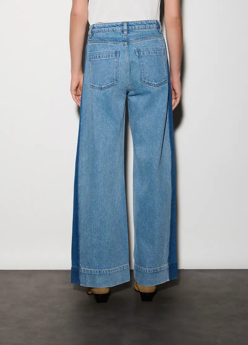 Pantaloni Wide Leg In Denim Donna, Unisex, Blu Bluette miniatura 3