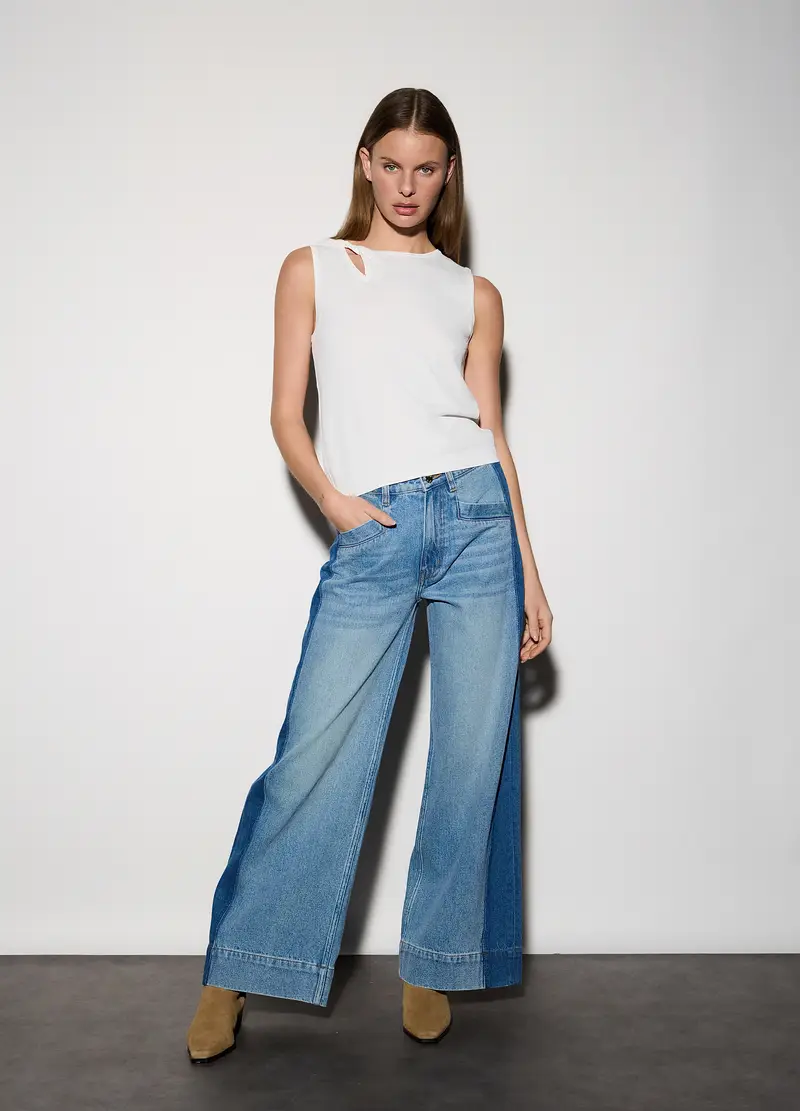 Pantaloni Wide Leg In Denim Donna, Unisex, Blu Bluette