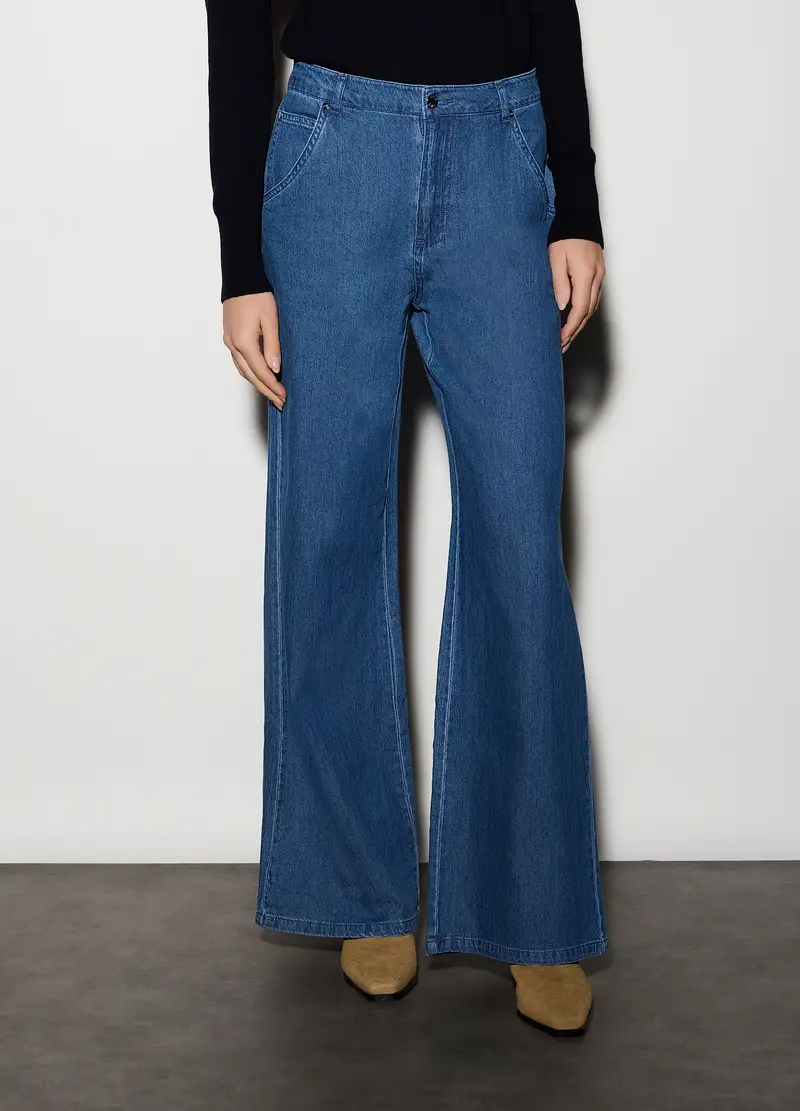 Pantaloni Wide Leg In Denim Donna, Unisex, Blu denim miniatura 2