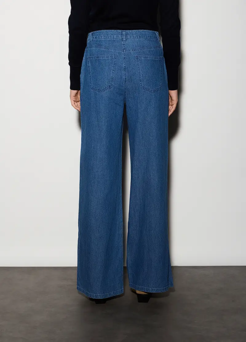 Pantaloni Wide Leg In Denim Donna, Unisex, Blu denim miniatura 3