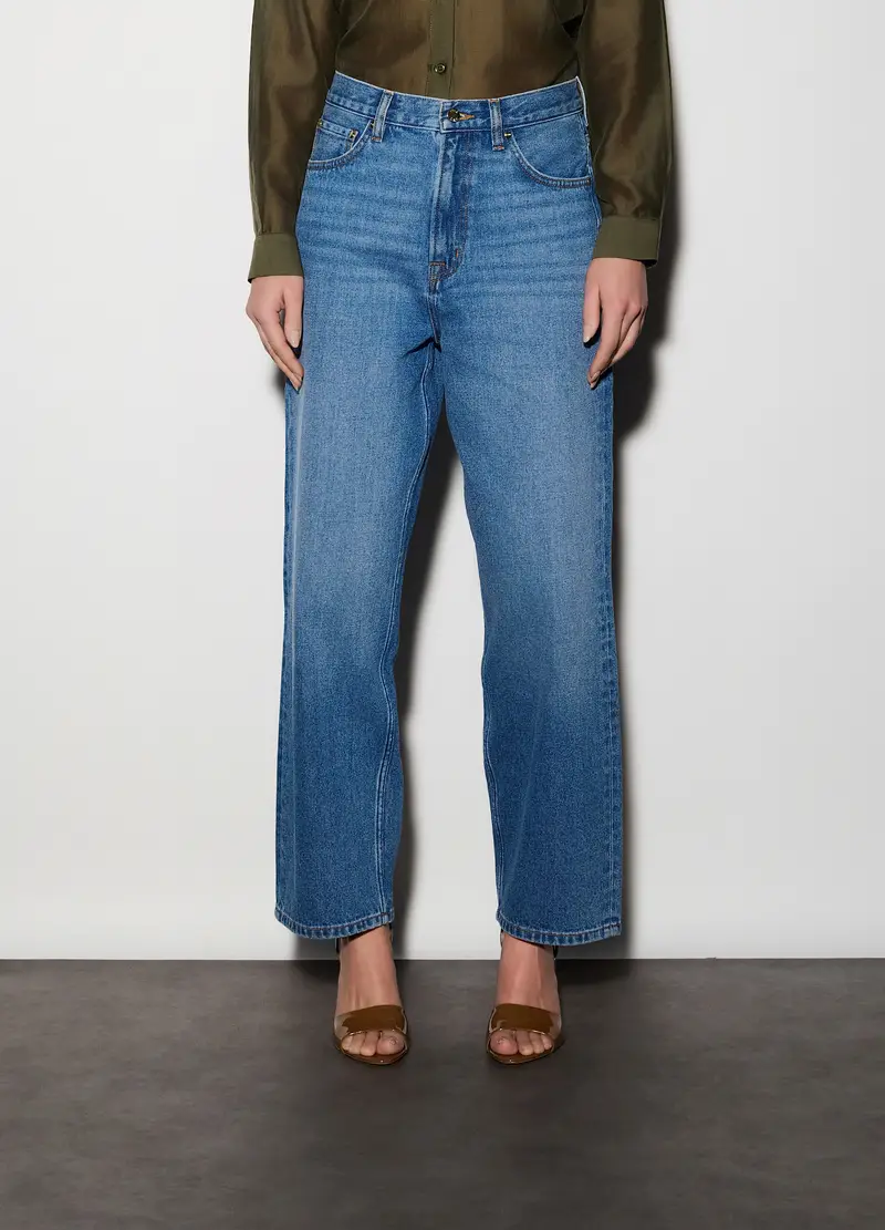 Pantaloni Wide Leg In Denim Donna, Unisex, Blu denim miniatura 2