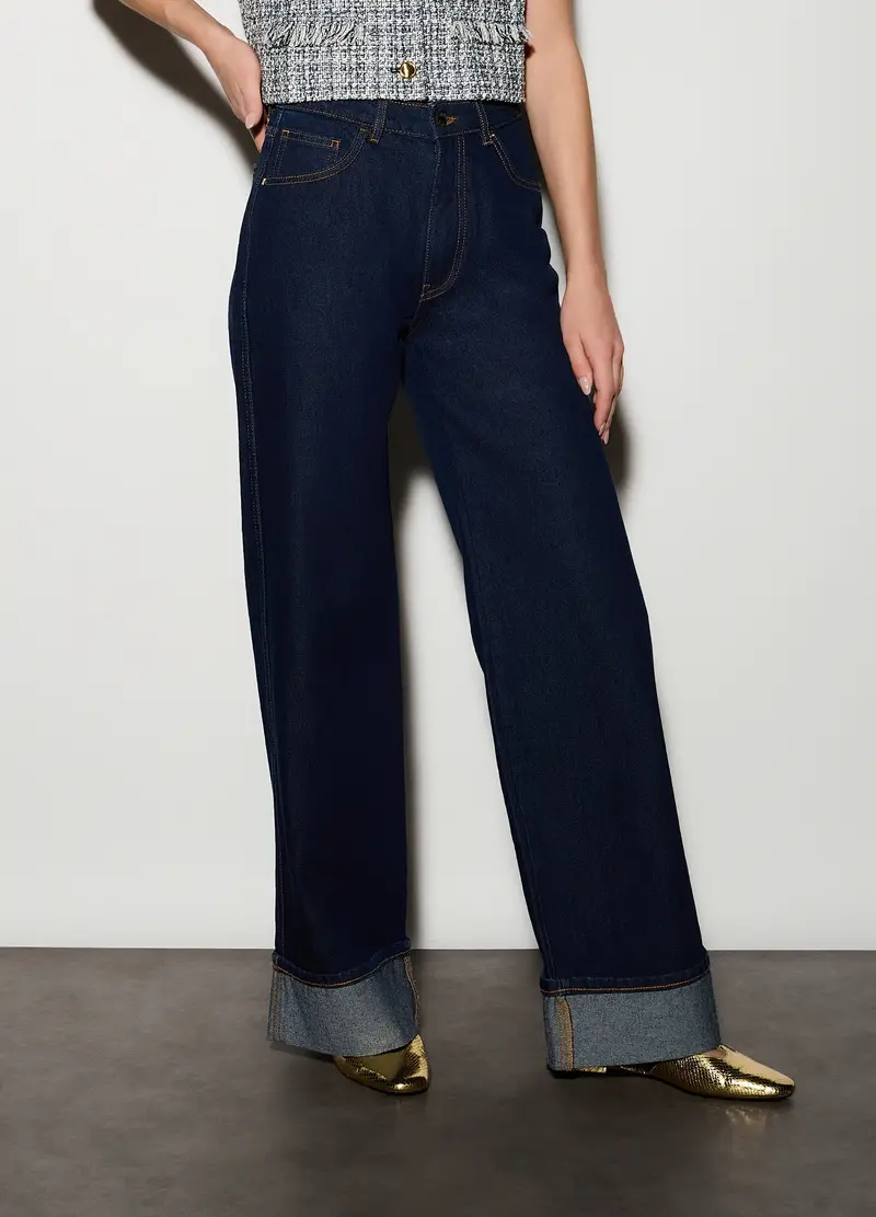 Pantaloni Wide Leg In Denim Donna, Unisex, Blu scuro miniatura 2