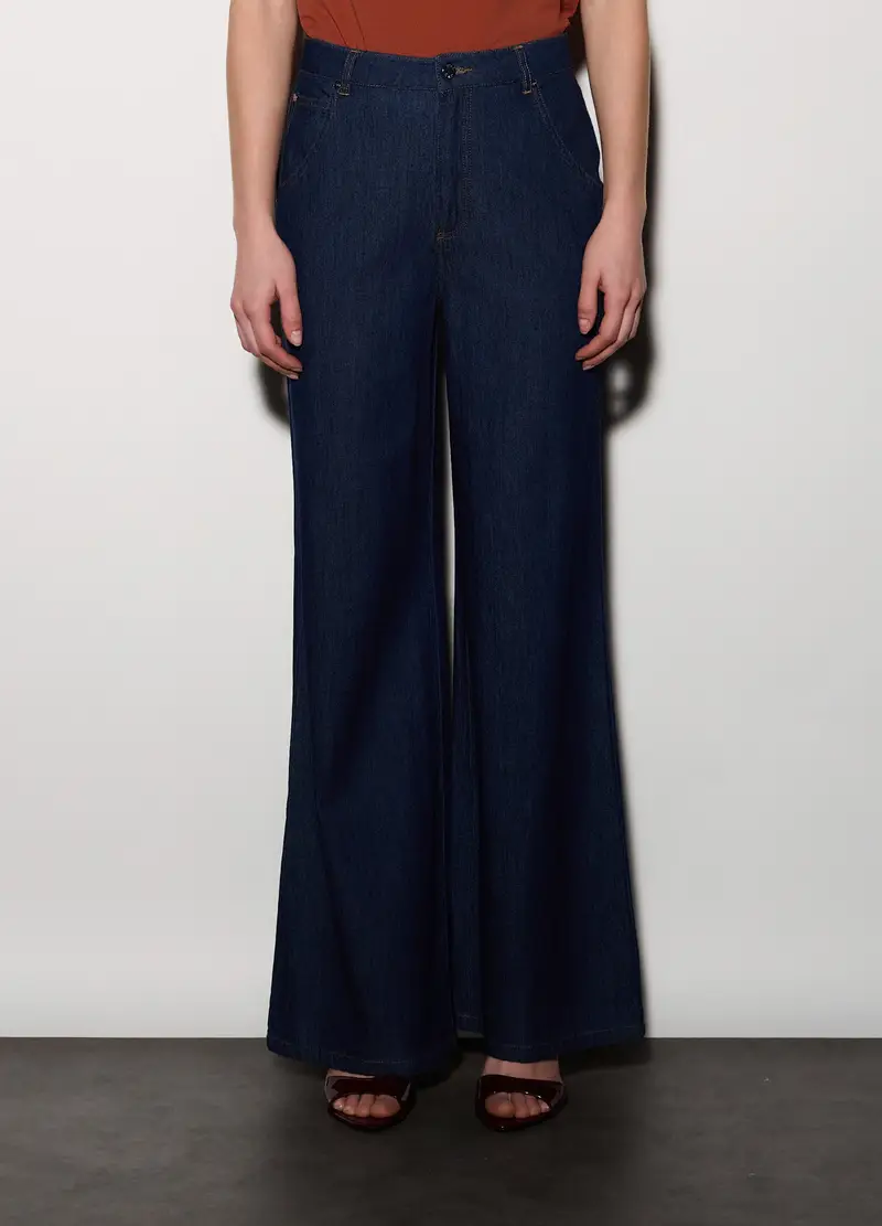 Pantaloni Wide Leg In Denim Donna, Unisex, Blu scuro miniatura 2