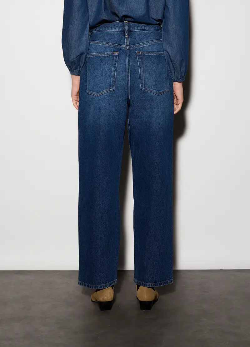 Pantaloni Wide Leg In Denim Donna, Unisex, Blu scuro miniatura 3