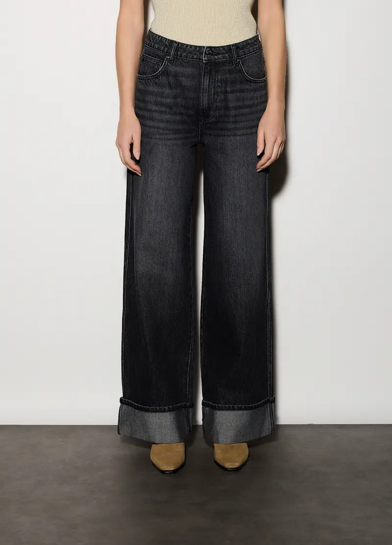 Pantaloni Wide Leg In Denim Donna, Unisex, Grigio scuro miniatura 2