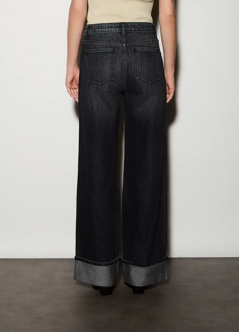 Pantaloni Wide Leg In Denim Donna, Unisex, Grigio scuro miniatura 3