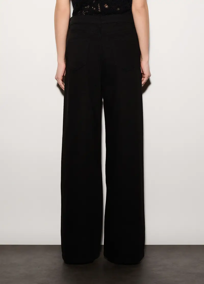 Pantaloni Wide Leg In Denim Donna, Unisex, Nero miniatura 3