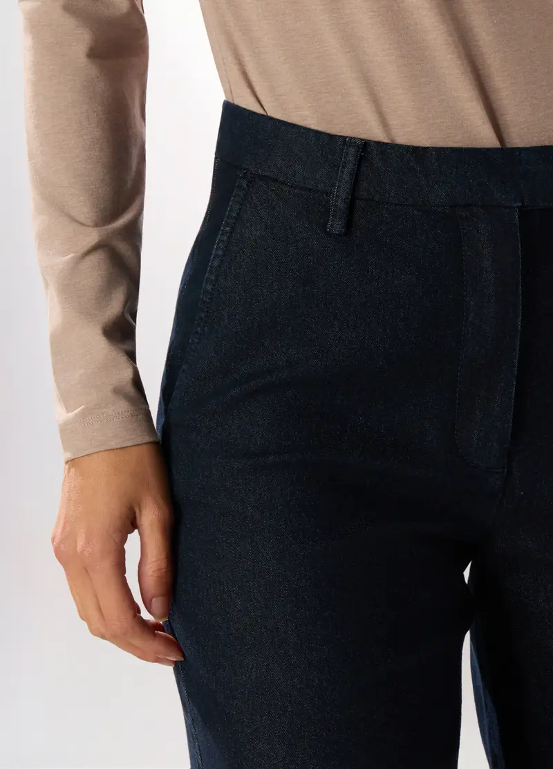 Pantaloni Wide Leg In Denim Misto Cotone Donna, Blu scuro miniatura 3