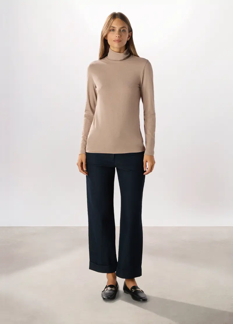 Pantaloni Wide Leg In Denim Misto Cotone Donna, Blu scuro