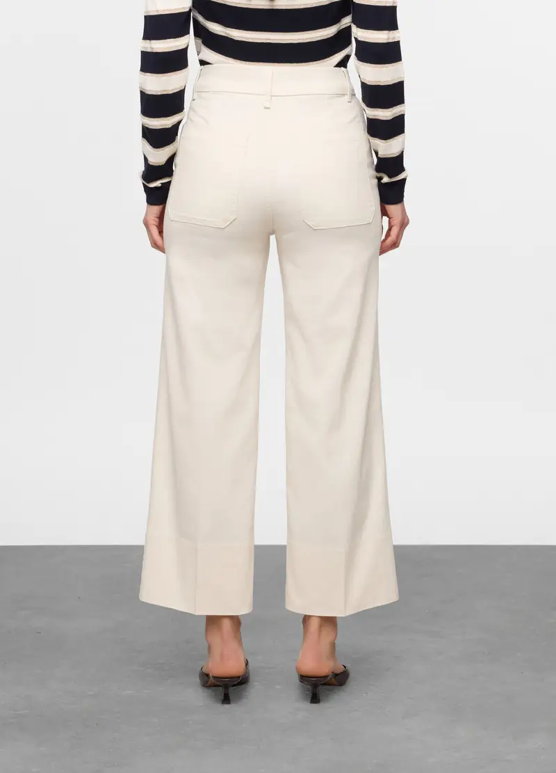 Pantaloni Wide Leg In Denim Stretch Donna, Bianco panna miniatura 2