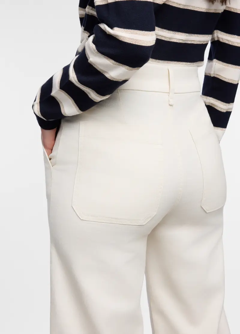 Pantaloni Wide Leg In Denim Stretch Donna, Bianco panna miniatura 3