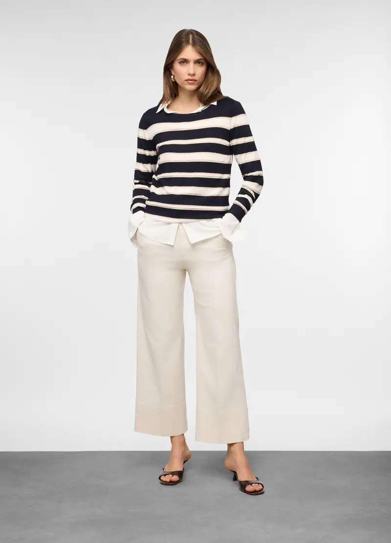 Pantaloni Wide Leg In Denim Stretch Donna, Bianco panna