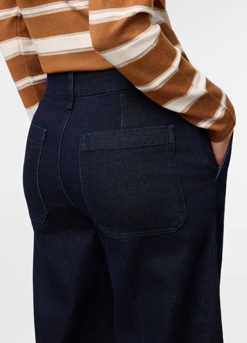 Pantaloni Wide Leg In Denim Stretch Donna, Blu scuro miniatura 3