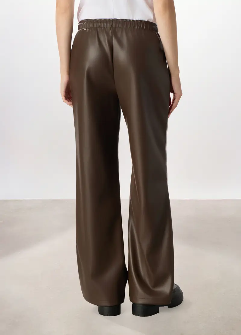 Pantaloni Wide Leg In Eco Pelle Donna, Marrone cioccolato miniatura 2