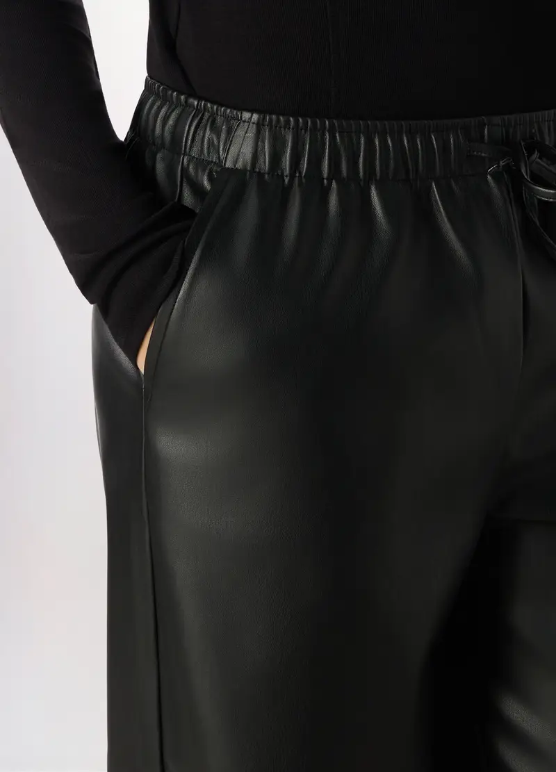Pantaloni Wide Leg In Eco Pelle Donna, Nero miniatura 3