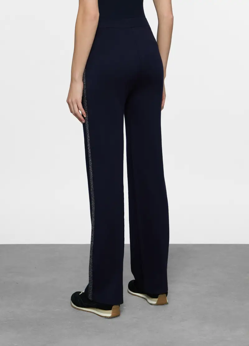 Pantaloni Wide Leg In Maglia Donna, Blu scuro miniatura 2
