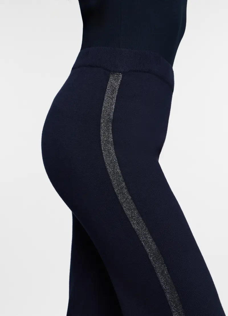 Pantaloni Wide Leg In Maglia Donna, Blu scuro miniatura 3