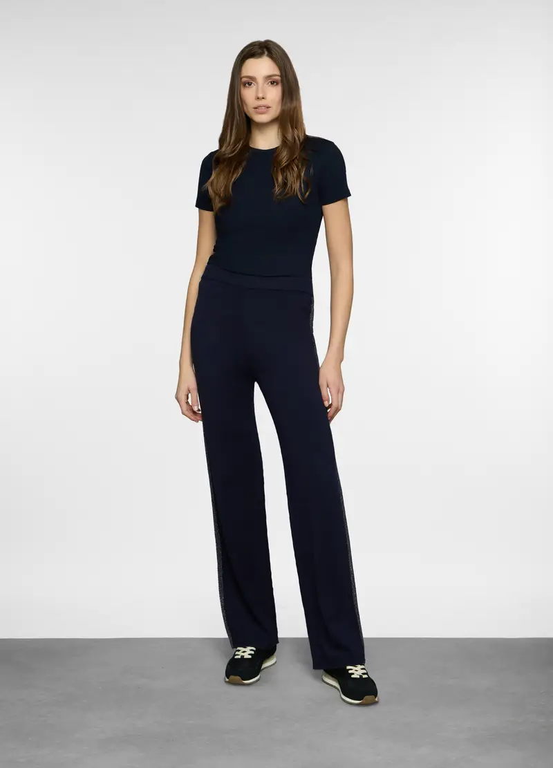 Pantaloni Wide Leg In Maglia Donna, Blu scuro