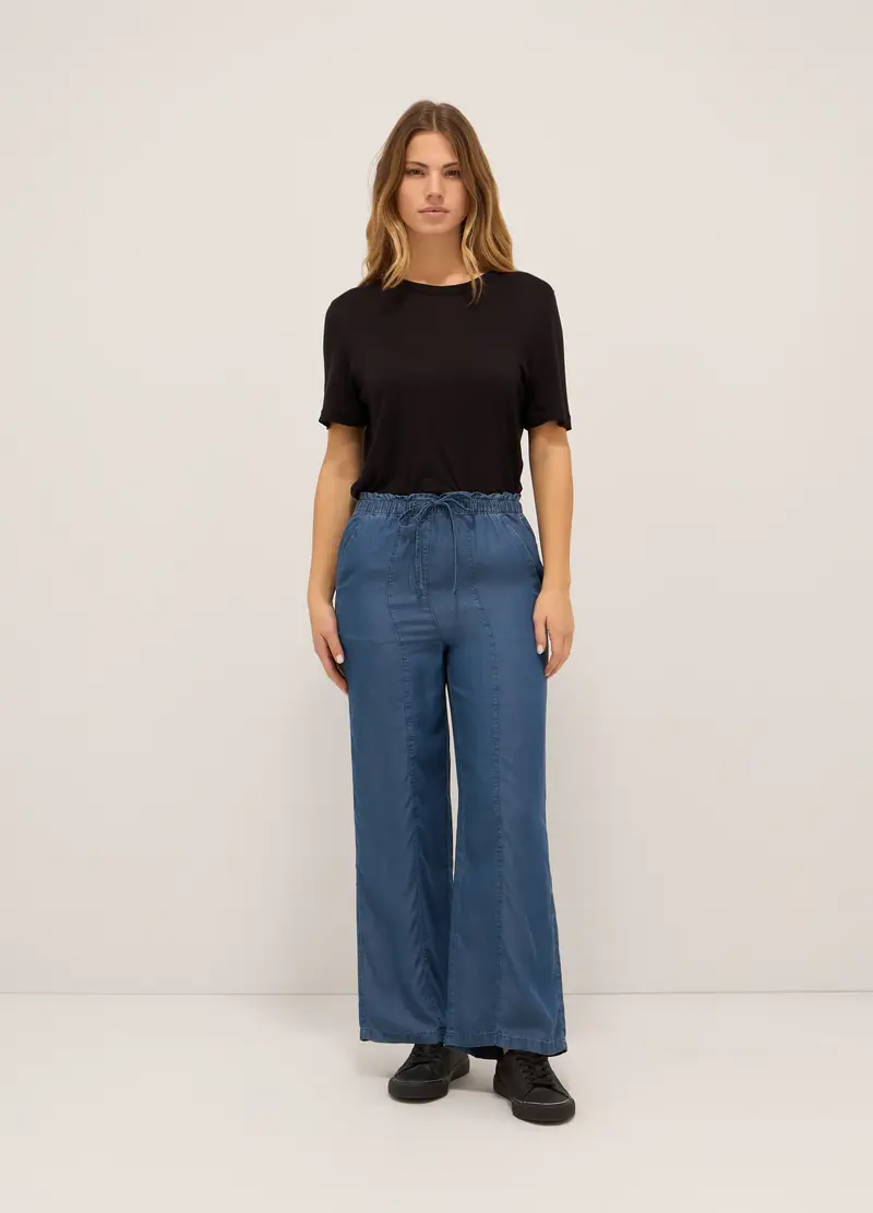 Upim, Pantaloni Wide Leg In Pura Lyocell Donna, Blu denim, Taglia: 40