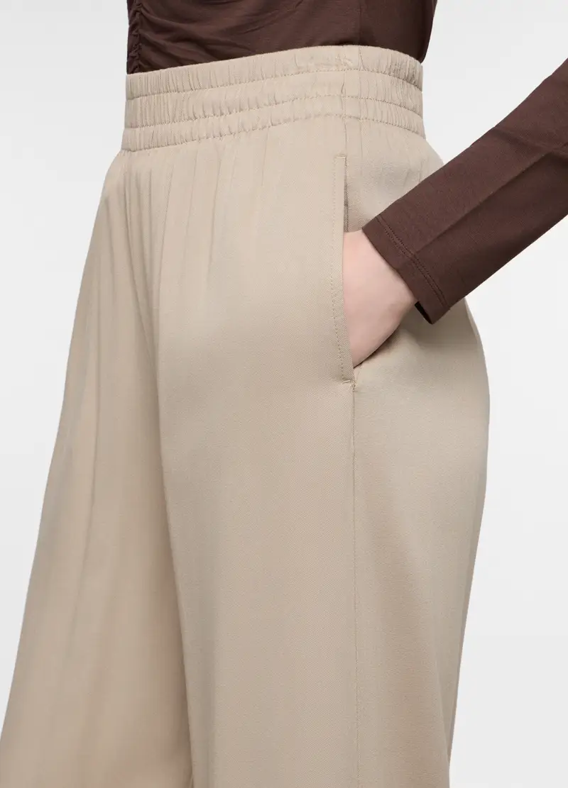 Pantaloni Wide Leg In Pura Viscosa Donna, Beige chiaro miniatura 3