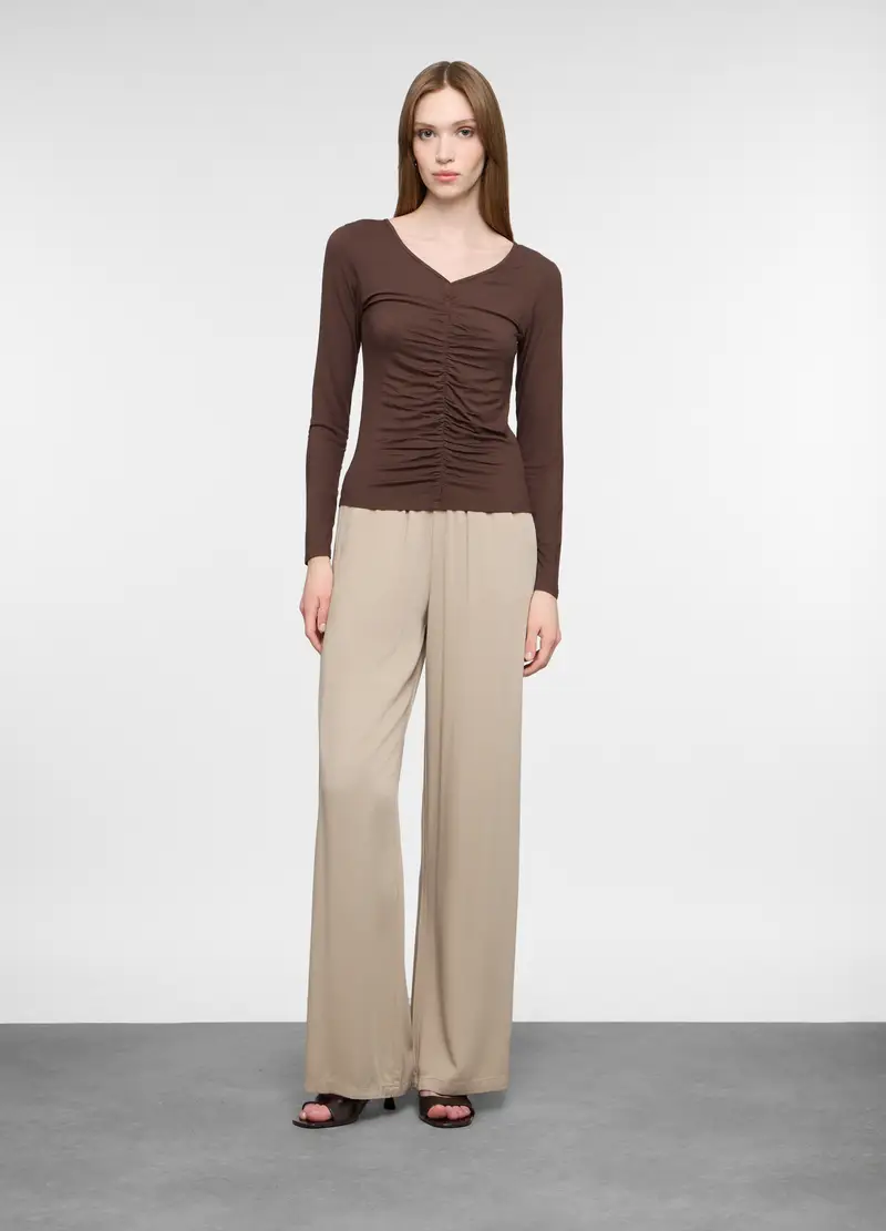 Pantaloni Wide Leg In Pura Viscosa Donna, Beige chiaro