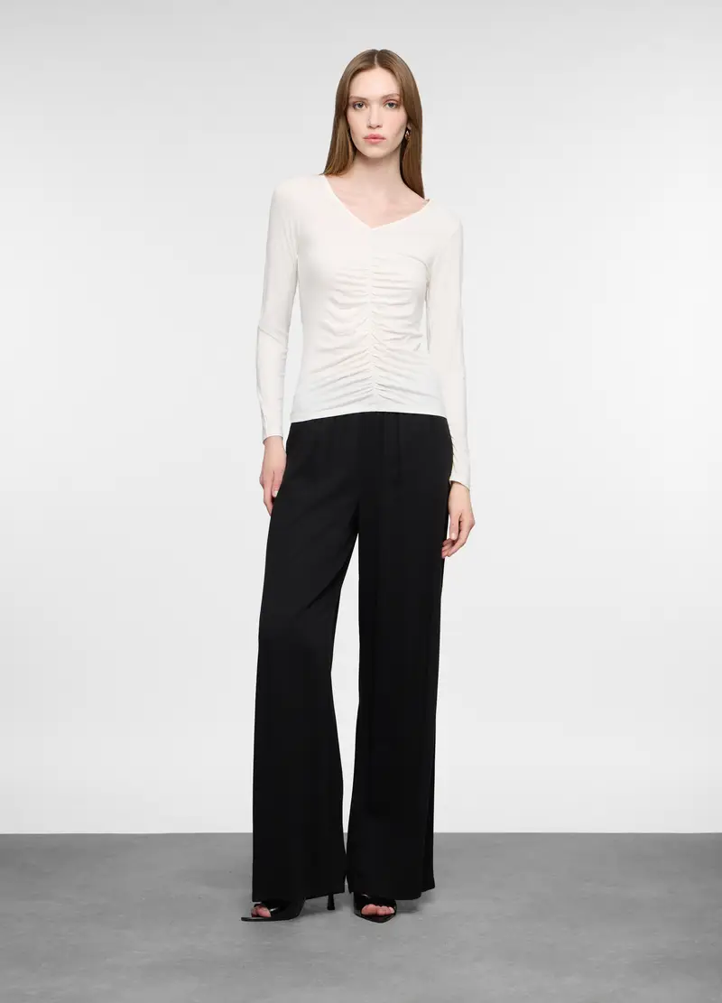 Pantaloni Wide Leg In Pura Viscosa Donna, Nero